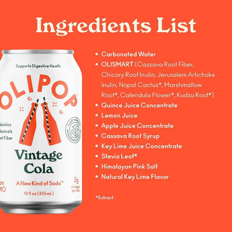 slide 6 of 10, OLIPOP Vintage Cola Prebiotic Soda - 12 fl oz Can, 12 fl oz