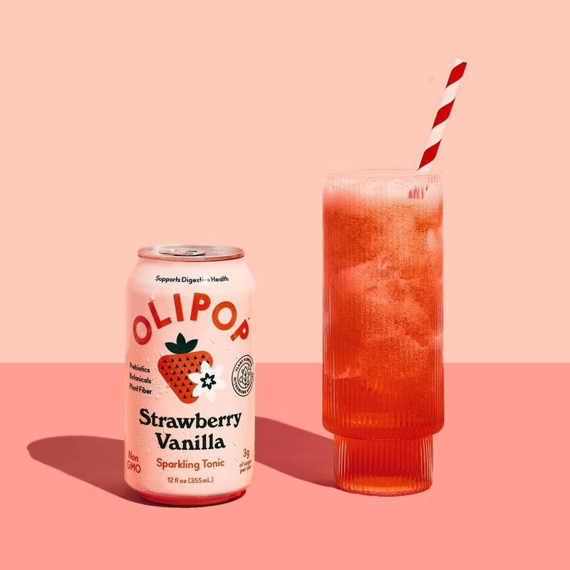 slide 2 of 9, OLIPOP Strawberry Vanilla Prebiotic Soda - 12 fl oz Can, 12 fl oz