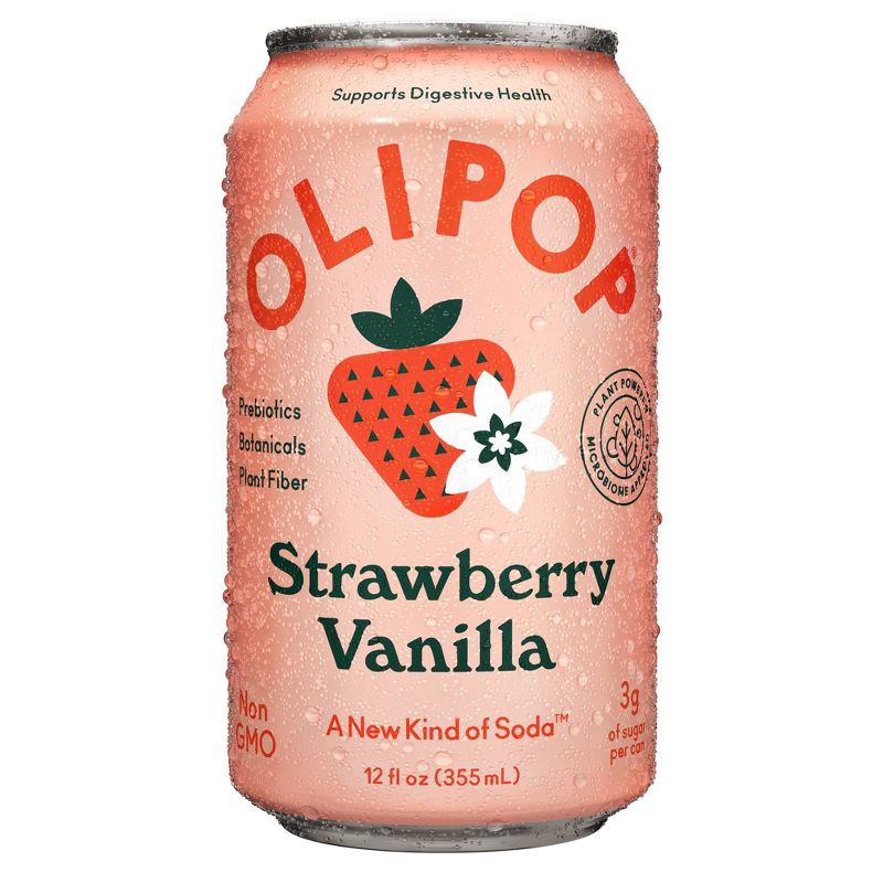 slide 1 of 9, OLIPOP Strawberry Vanilla Prebiotic Soda - 12 fl oz Can, 12 fl oz