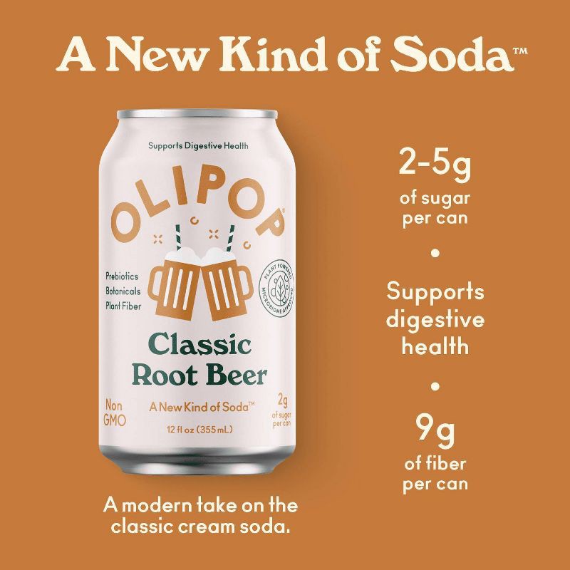 slide 4 of 7, OLIPOP Classic Root Beer Prebiotic Soda - 12 fl oz Can, 12 fl oz