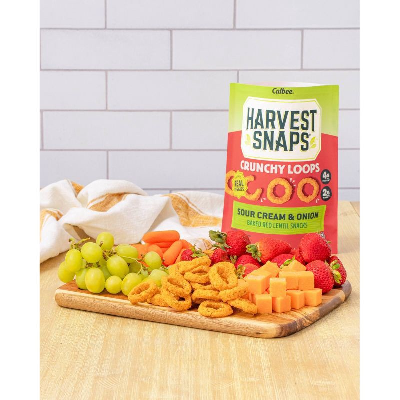 slide 2 of 10, Harvest Snaps Crunchy Loops Sour Cream & Onion Baked Red Lentil Snacks - 2.5oz, 2.5 oz