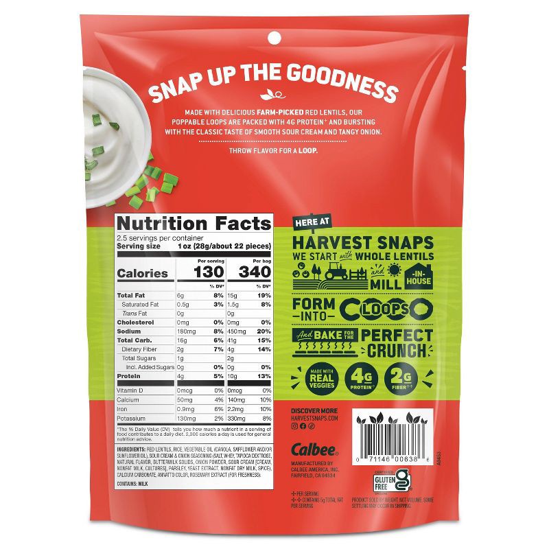 slide 3 of 10, Harvest Snaps Crunchy Loops Sour Cream & Onion Baked Red Lentil Snacks - 2.5oz, 2.5 oz
