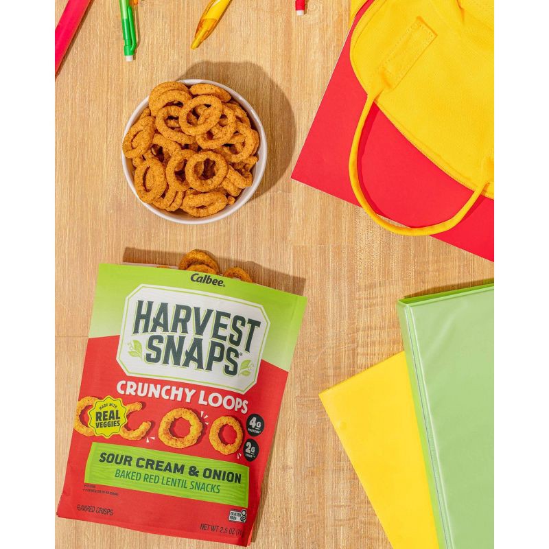 slide 4 of 10, Harvest Snaps Crunchy Loops Sour Cream & Onion Baked Red Lentil Snacks - 2.5oz, 2.5 oz