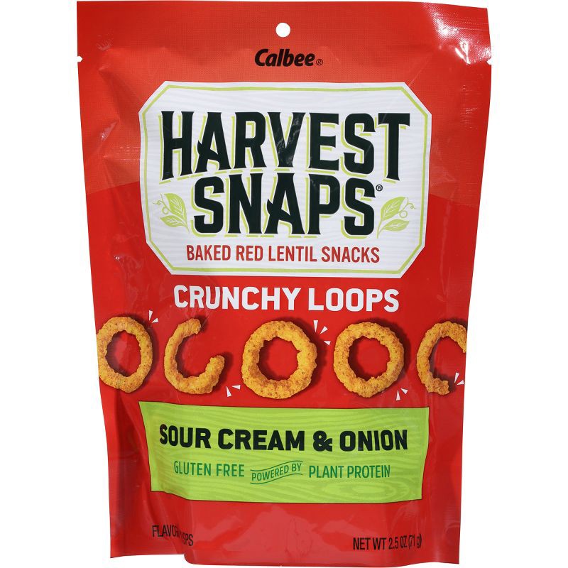 slide 4 of 9, Harvest Snaps Crunchy Loops Sour Cream & Onion Baked Red Lentil Snacks - 2.5oz, 2.5 oz