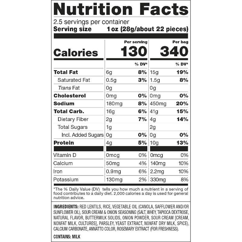 slide 5 of 10, Harvest Snaps Crunchy Loops Sour Cream & Onion Baked Red Lentil Snacks - 2.5oz, 2.5 oz