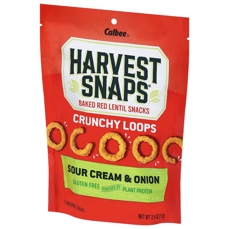 slide 5 of 9, Harvest Snaps Crunchy Loops Sour Cream & Onion Baked Red Lentil Snacks - 2.5oz, 2.5 oz