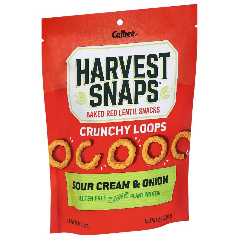 slide 6 of 9, Harvest Snaps Crunchy Loops Sour Cream & Onion Baked Red Lentil Snacks - 2.5oz, 2.5 oz