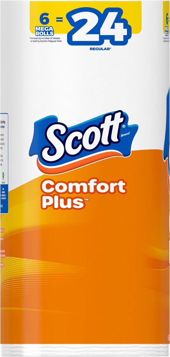 slide 11 of 11, Scott ComfortPlus Toilet Paper, 6 Mega Rolls, 310 Sheets per Roll, Septic-Safe, 1-Ply Toilet Tissue, 6 ct