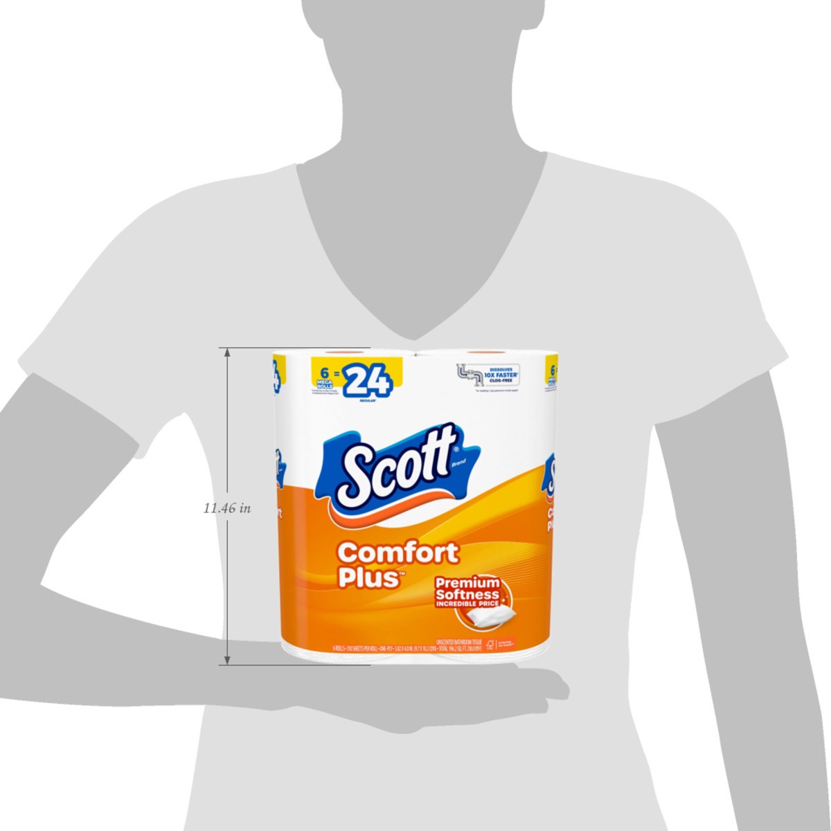 slide 5 of 11, Scott ComfortPlus Toilet Paper, 6 Mega Rolls, 310 Sheets per Roll, Septic-Safe, 1-Ply Toilet Tissue, 6 ct