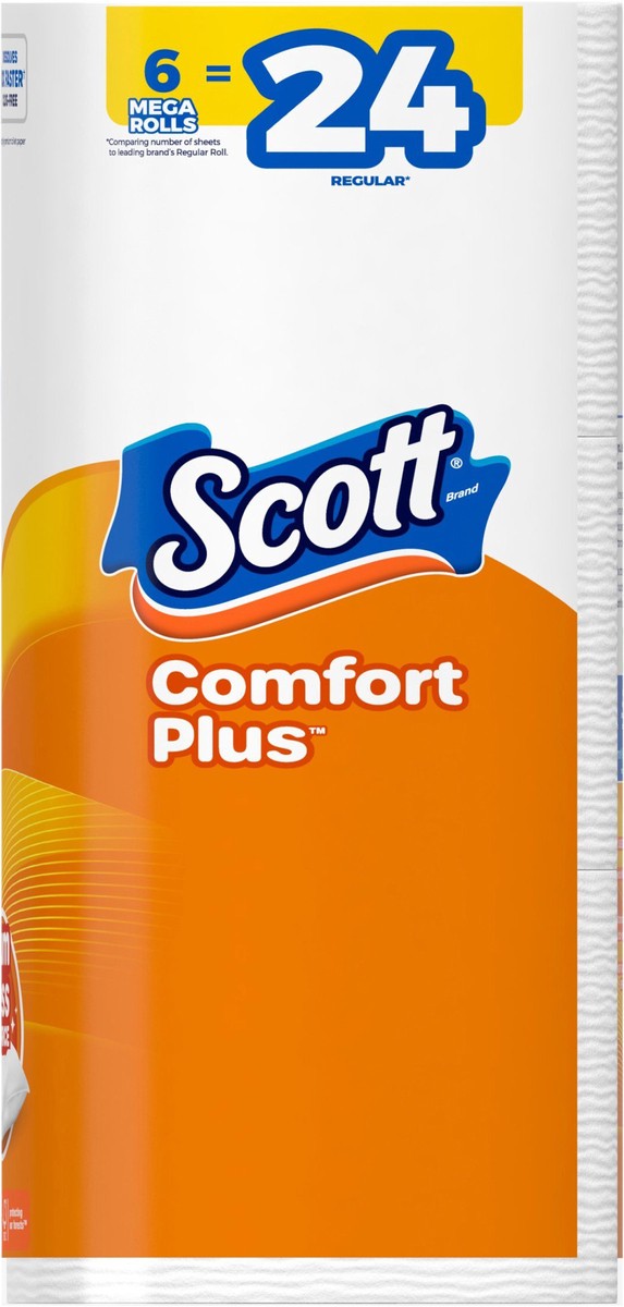 slide 8 of 11, Scott ComfortPlus Toilet Paper, 6 Mega Rolls, 310 Sheets per Roll, Septic-Safe, 1-Ply Toilet Tissue, 6 ct
