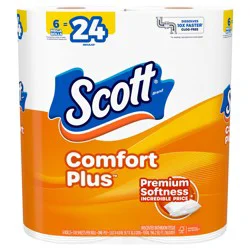 Scott ComfortPlus Toilet Paper, 6 Mega Rolls, 310 Sheets per Roll, Septic-Safe, 1-Ply Toilet Tissue