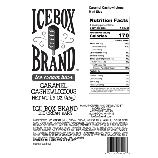 slide 2 of 5, Ice Box Brand Morinco Caramel Cashewlicious Mini Size, 1.4 oz