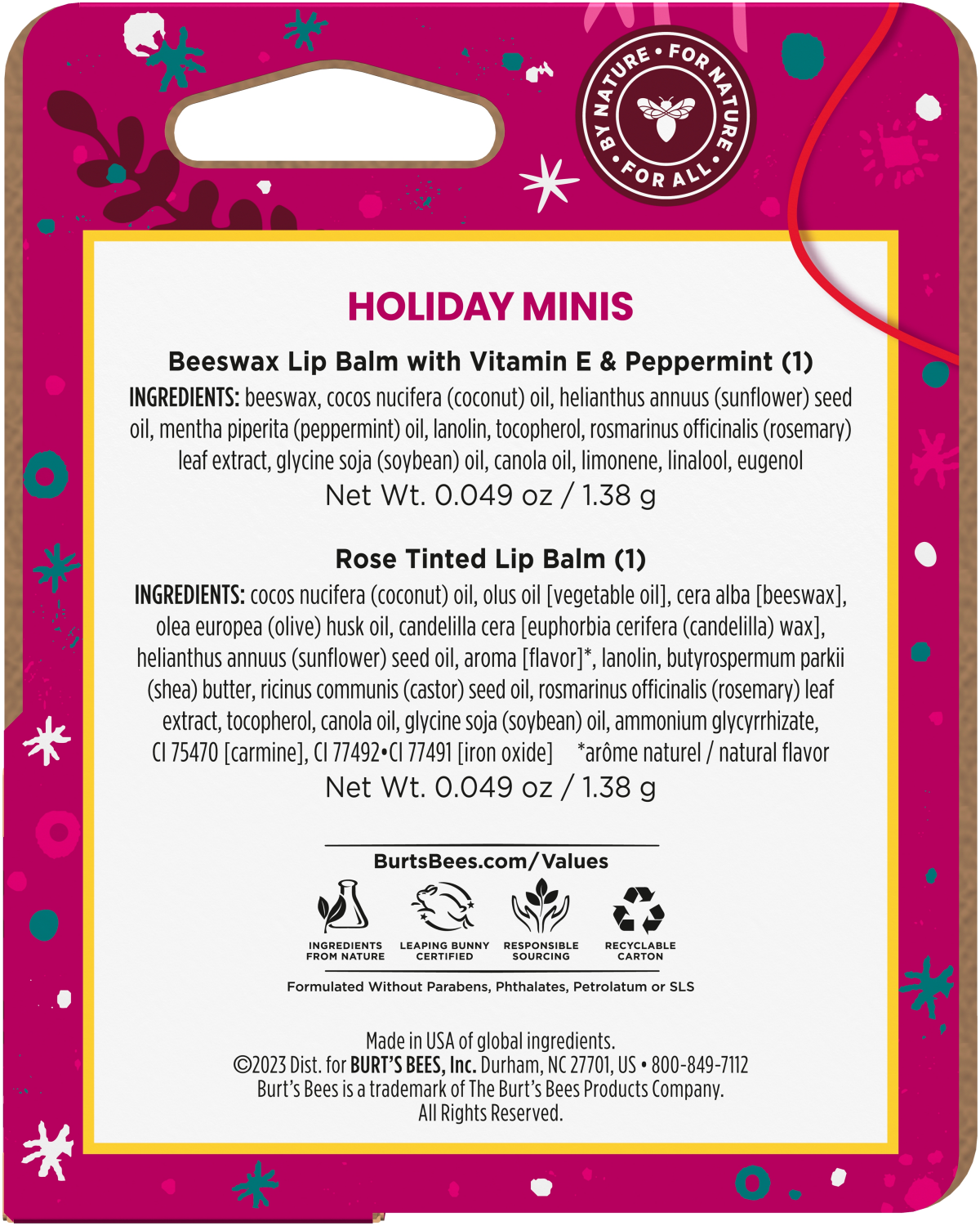 slide 2 of 5, Burts Bees Burt's Bees Mini Lip Balms Beeswax Tlb Mini Rose, 1 ct