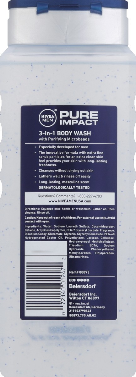 slide 3 of 3, Nivea Men 3-In-1 Body Wash Pure Impact, 16.9 fl oz