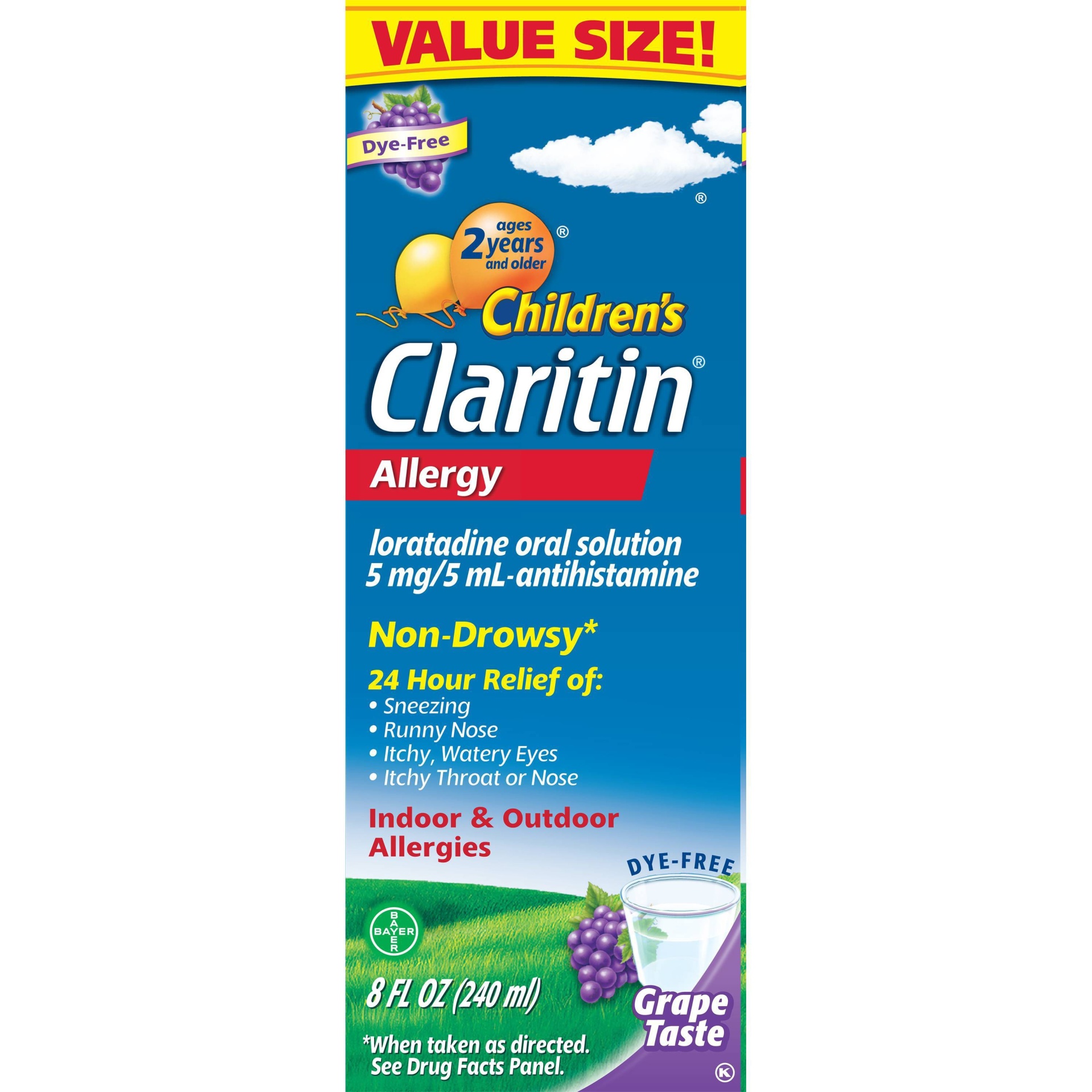 slide 1 of 5, Children's Claritin 24 Hour Non-Drowsy Allergy Relief Grape Liquid Syrup - Loratadine, 8 fl oz