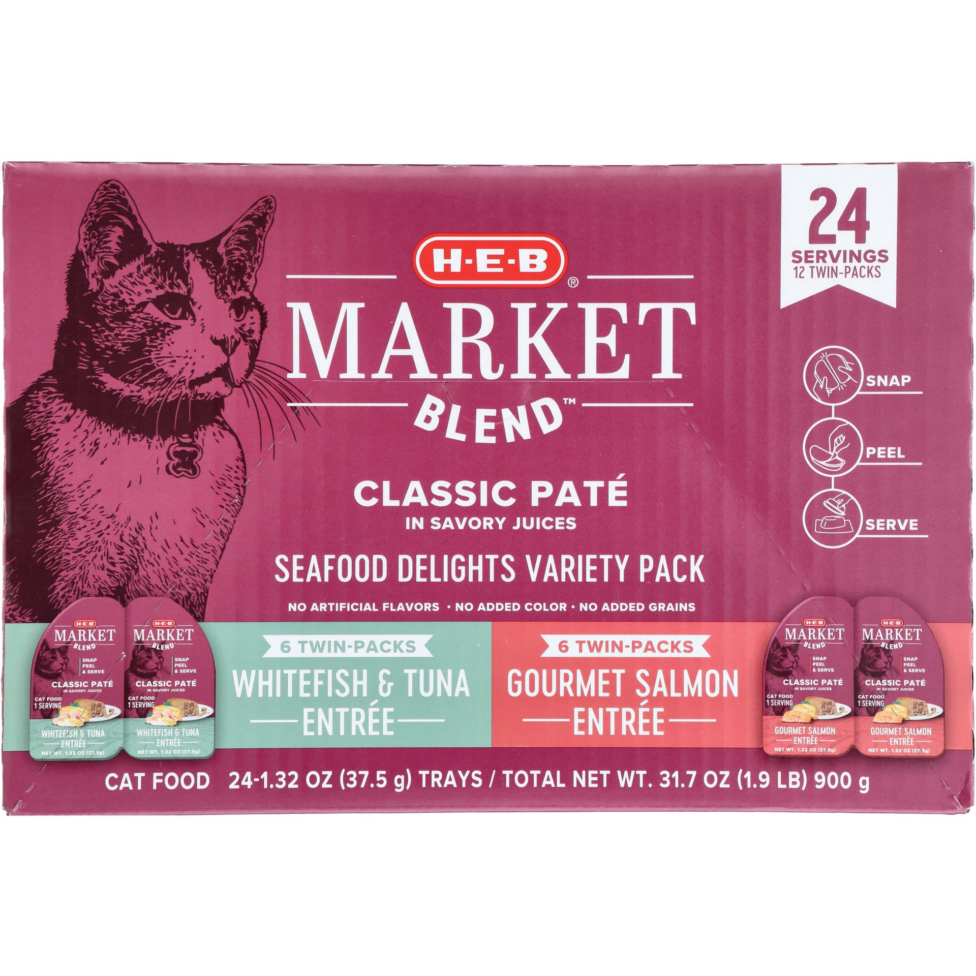 slide 1 of 1, H-E-B Market Blend Split Cups Pate Wet Cat Food - Seafood Variety, 24 ct