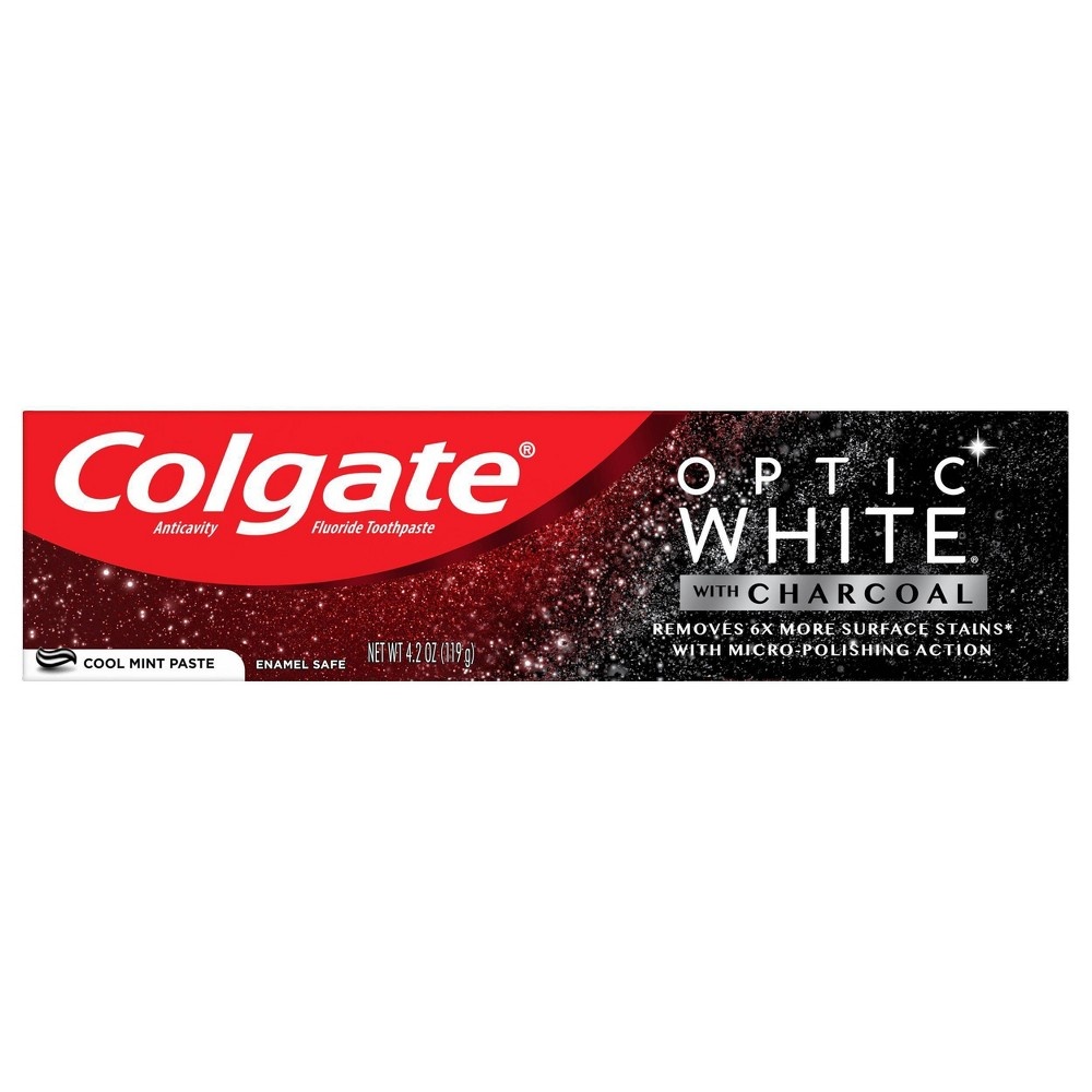 slide 3 of 5, Colgate Optic White with Charcoal Whitening Toothpaste - Cool Mint Paste, 4.2 oz, 2 ct