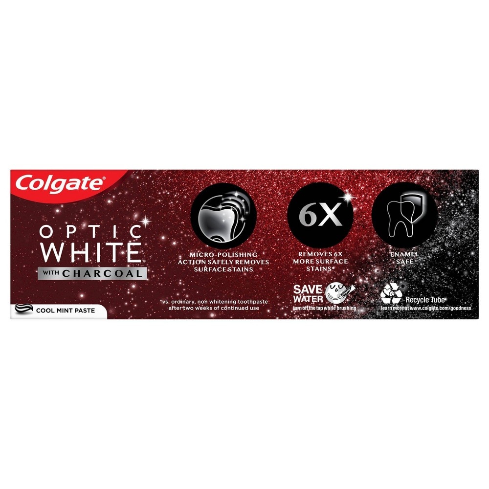 slide 4 of 5, Colgate Optic White with Charcoal Whitening Toothpaste - Cool Mint Paste, 4.2 oz, 2 ct