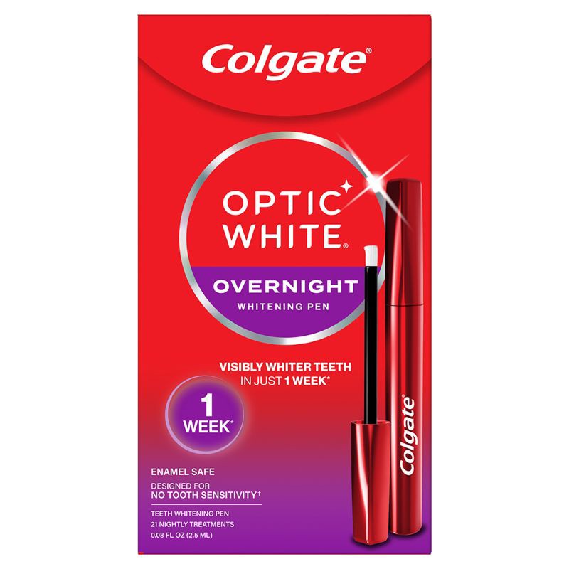 slide 8 of 11, Colgate Optic White Overnight Teeth Whitening Pen Gel - 0.08 fl oz/21 Treatments, 0.08 fl oz