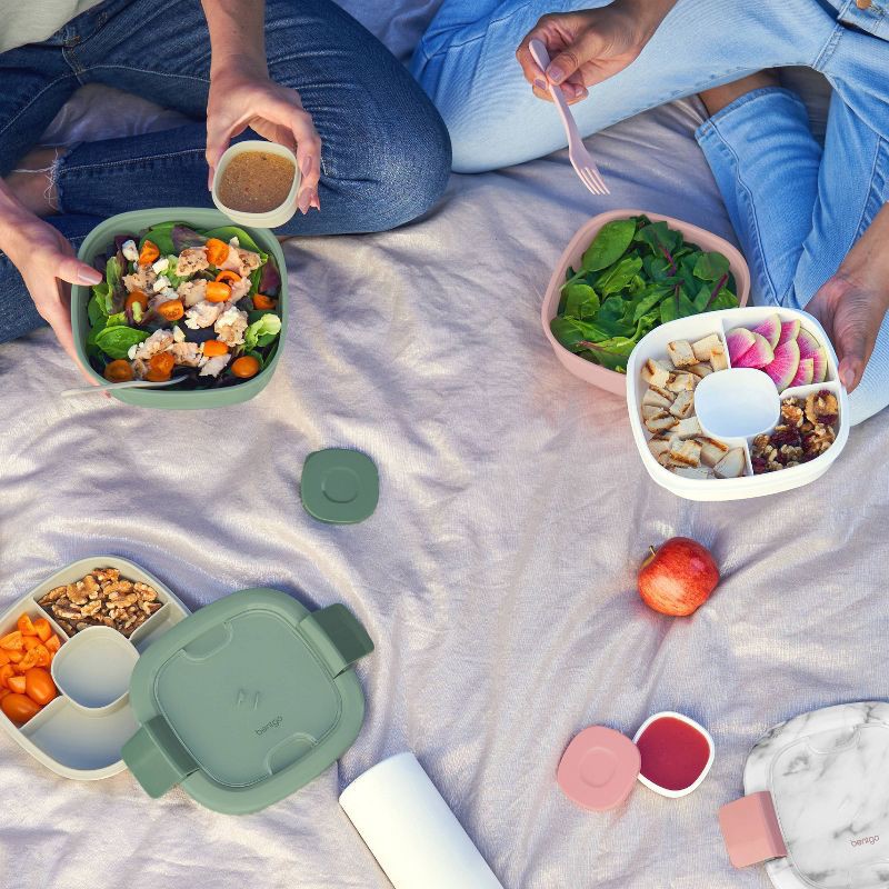 slide 2 of 7, Bentgo Salad Stackable Lunch Container with Large 54oz Bowl, 4-Compartment Tray & Built-In Fork - Blush Marble: Multiple Containers, Light Pink, 54 oz