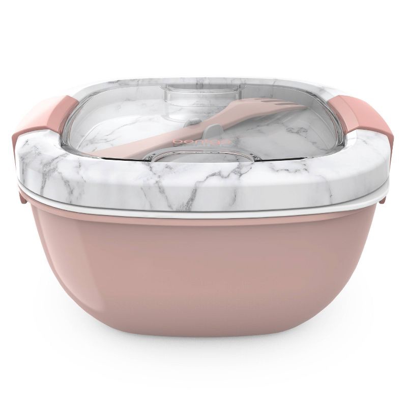 slide 3 of 7, Bentgo Salad Stackable Lunch Container with Large 54oz Bowl, 4-Compartment Tray & Built-In Fork - Blush Marble: Multiple Containers, Light Pink, 54 oz