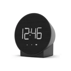 Small Round Alarm Table Clock Black - Capello: Modern Digital Nightstand Clock with Phone Charging, Snooze & Brightness Settings
