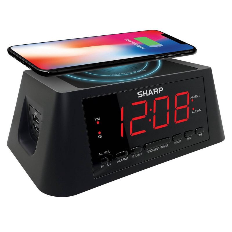 slide 2 of 4, Wireless Charging Alarm Clock - Sharp: MagSafe Compatible, LED Display, USB Port, Modern Table Clock for Adults, 1 ct
