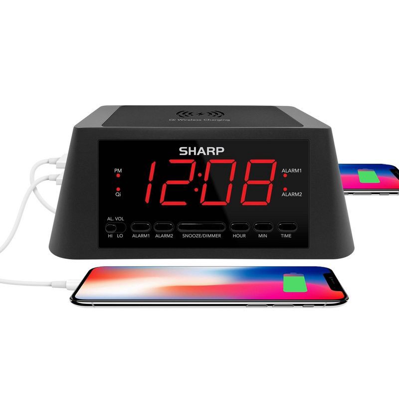 slide 3 of 4, Wireless Charging Alarm Clock - Sharp: MagSafe Compatible, LED Display, USB Port, Modern Table Clock for Adults, 1 ct