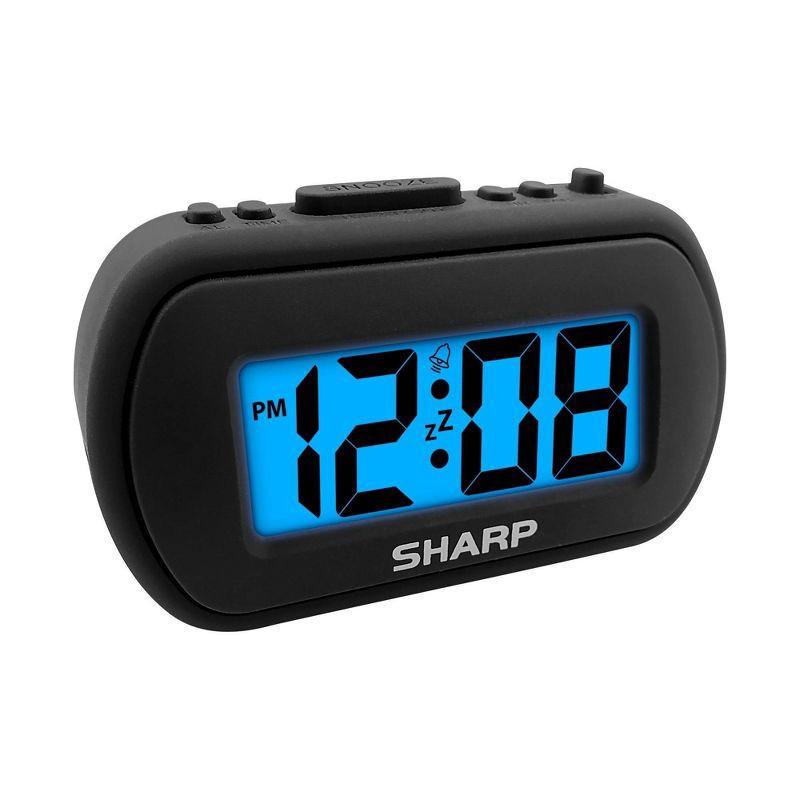 slide 2 of 3, 1" LCD with Top Control Clock Black - Sharp: Modern ABS Digital Alarm, Snooze, AAA Battery Required, 1 ct