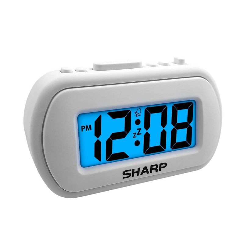 slide 2 of 3, 1" LCD with Top Control Clock White - Sharp: Portable, Bedroom-Ready, Digital Display, Snooze Function, 1 ct