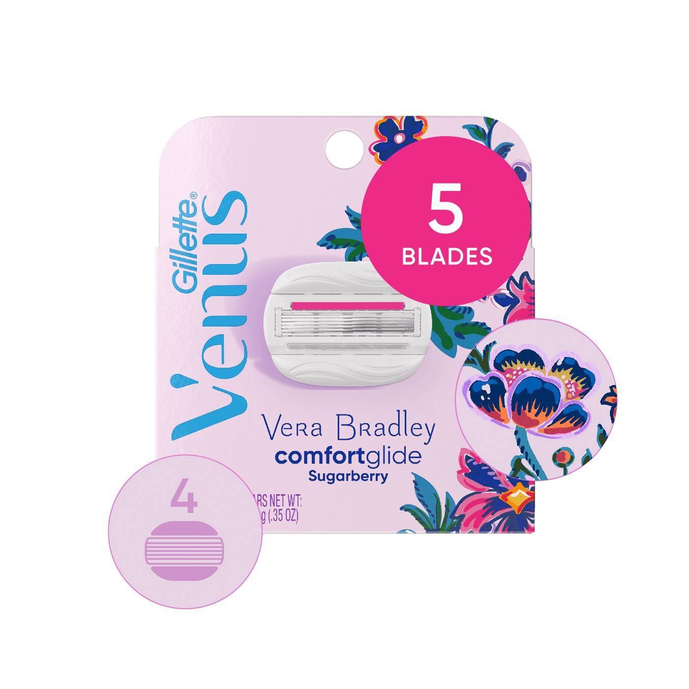 slide 1 of 5, Vera Bradley + Venus ComfortGlide Sugarberry Women's Razor Blade Refills, 4 ct