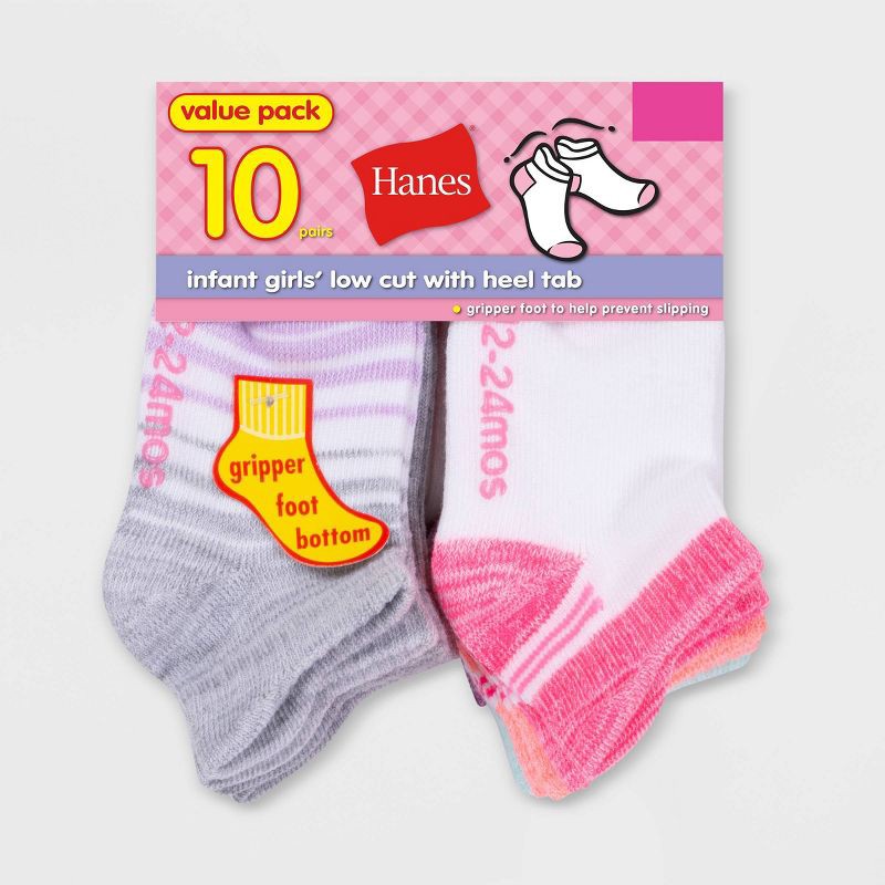slide 2 of 2, Hanes Baby Girls' 10pk Heel Shield Athletic Socks - Colors May Vary 6-12M, 10 ct