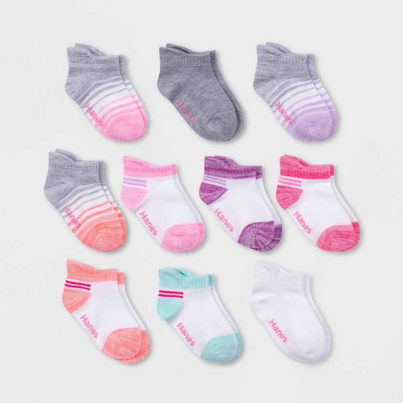 slide 1 of 2, Hanes Baby Girls' 10pk Heel Shield Athletic Socks - Colors May Vary 6-12M, 10 ct