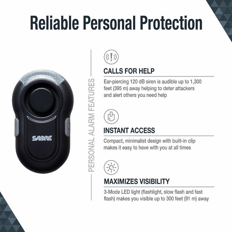 slide 2 of 8, Sabre Personal Alarm with LED Light - Black, 1 ct