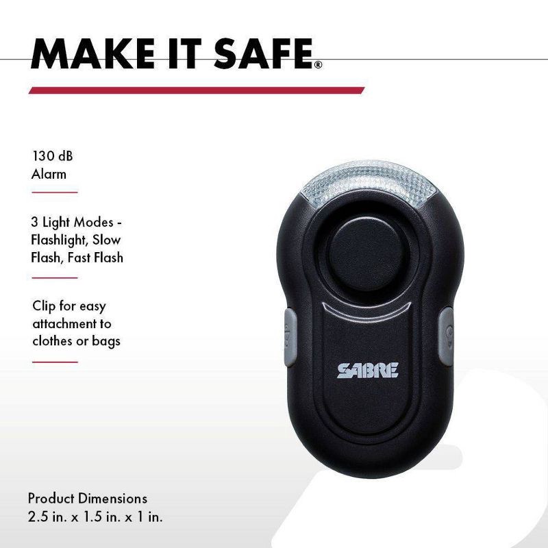 slide 2 of 8, Sabre Personal Alarm with LED Light - Black: Compact Safety Device, Plastic Material, 1 ct