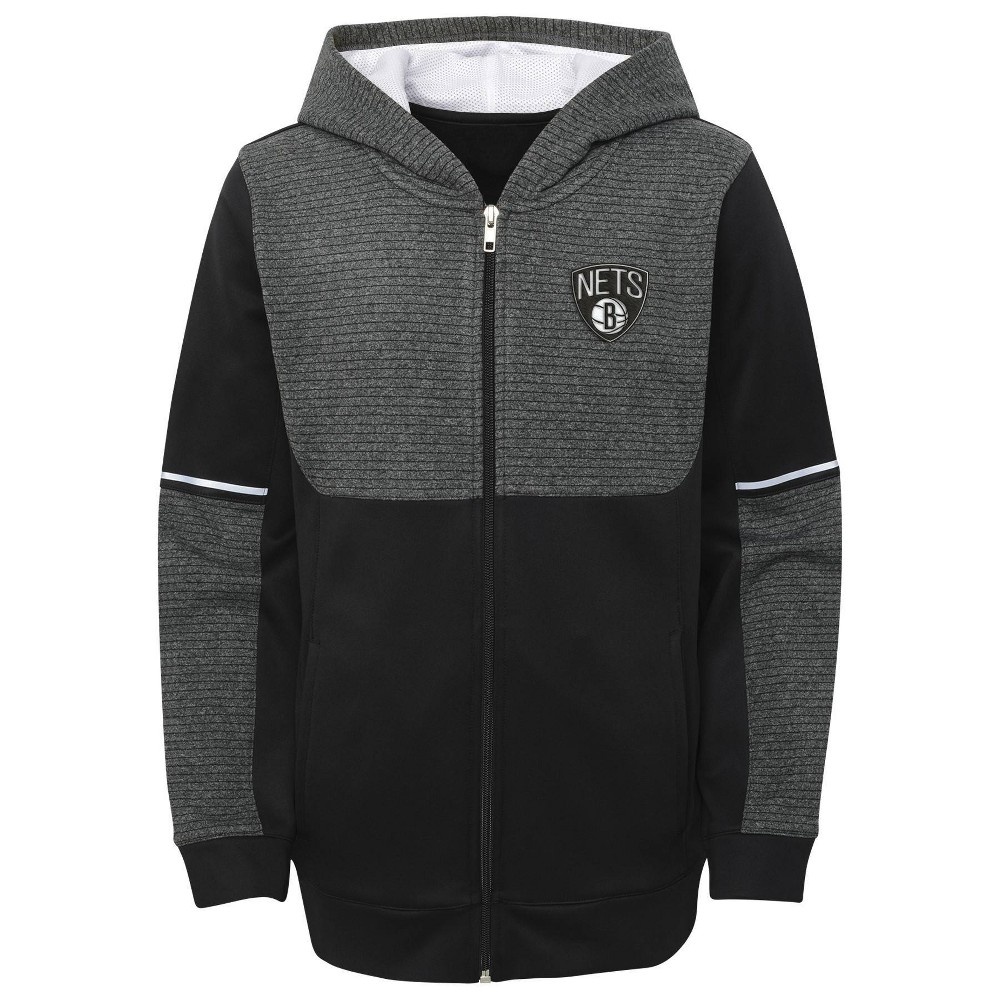 slide 2 of 3, NBA Brooklyn Nets Boys' Black Full Zip Hoodie - XL, 1 ct