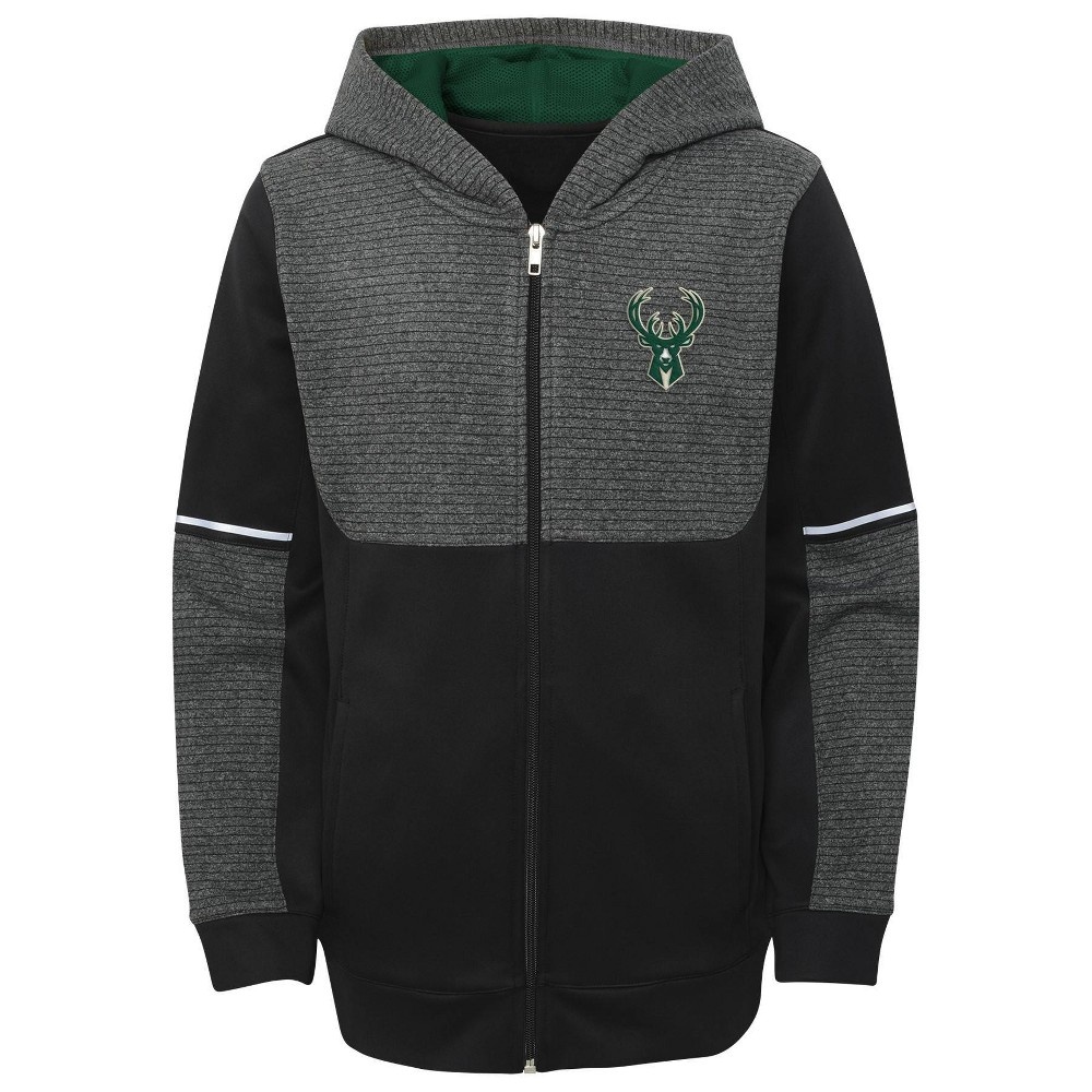 slide 2 of 3, NBA Milwaukee Bucks Boys&#39; Black Full Zip Hoodie - XL, 1 ct