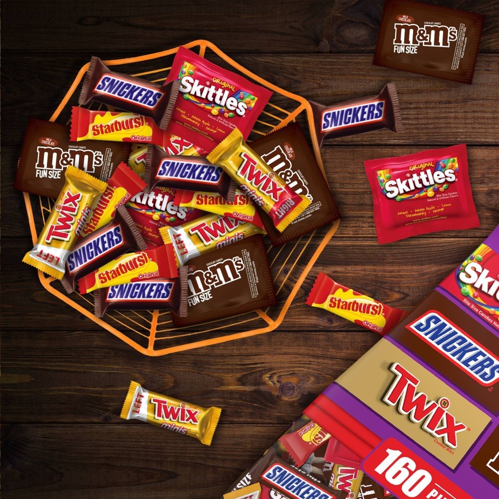 slide 4 of 8, Mars Skittles, Starburst, Snickers, Twix, M&Ms Halloween Candy Variety Pack Fun Size - 67.09oz/160ct, 67.09 oz, 160 ct