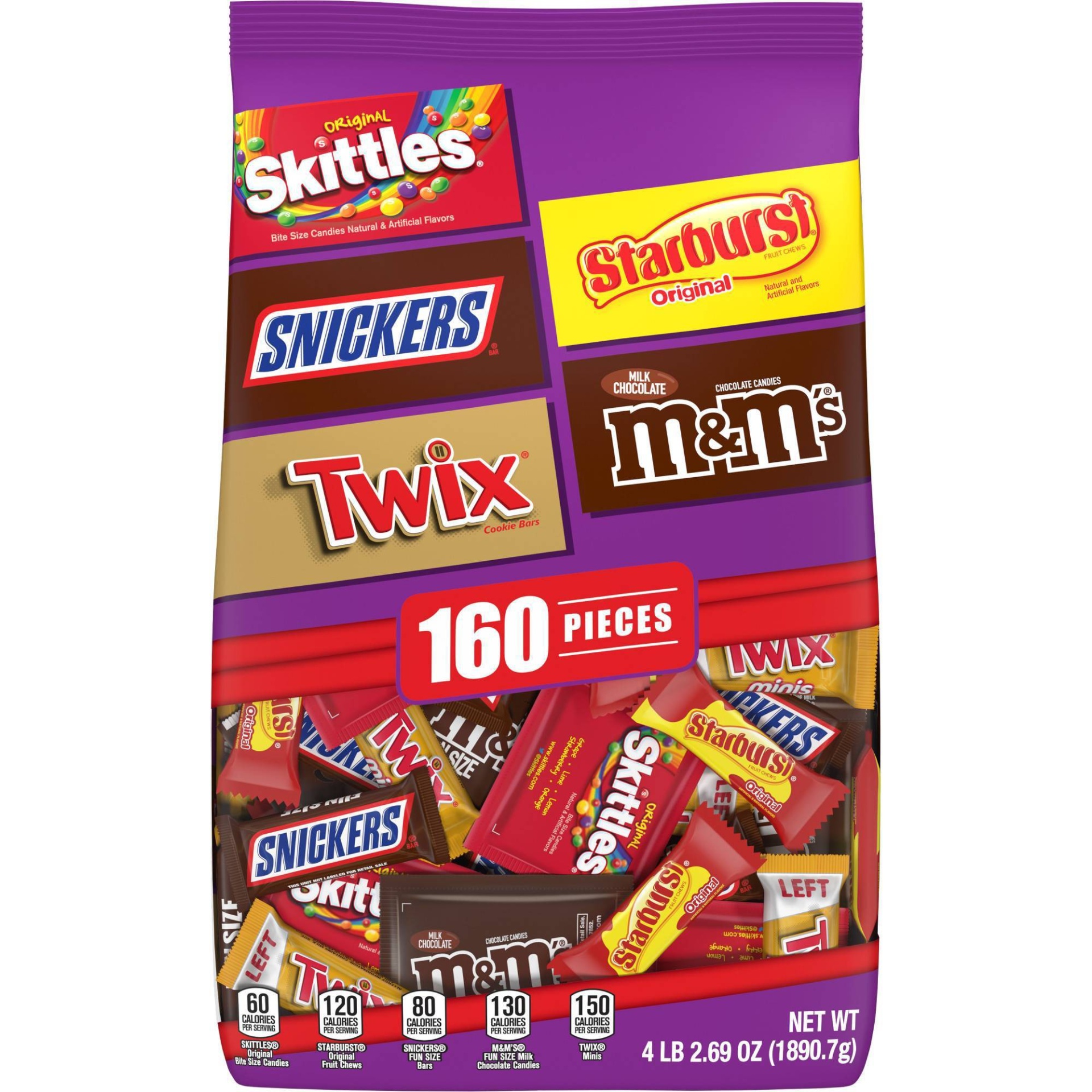 slide 1 of 8, Mars Skittles, Starburst, Snickers, Twix, M&Ms Halloween Candy Variety Pack Fun Size - 67.09oz/160ct, 67.09 oz, 160 ct
