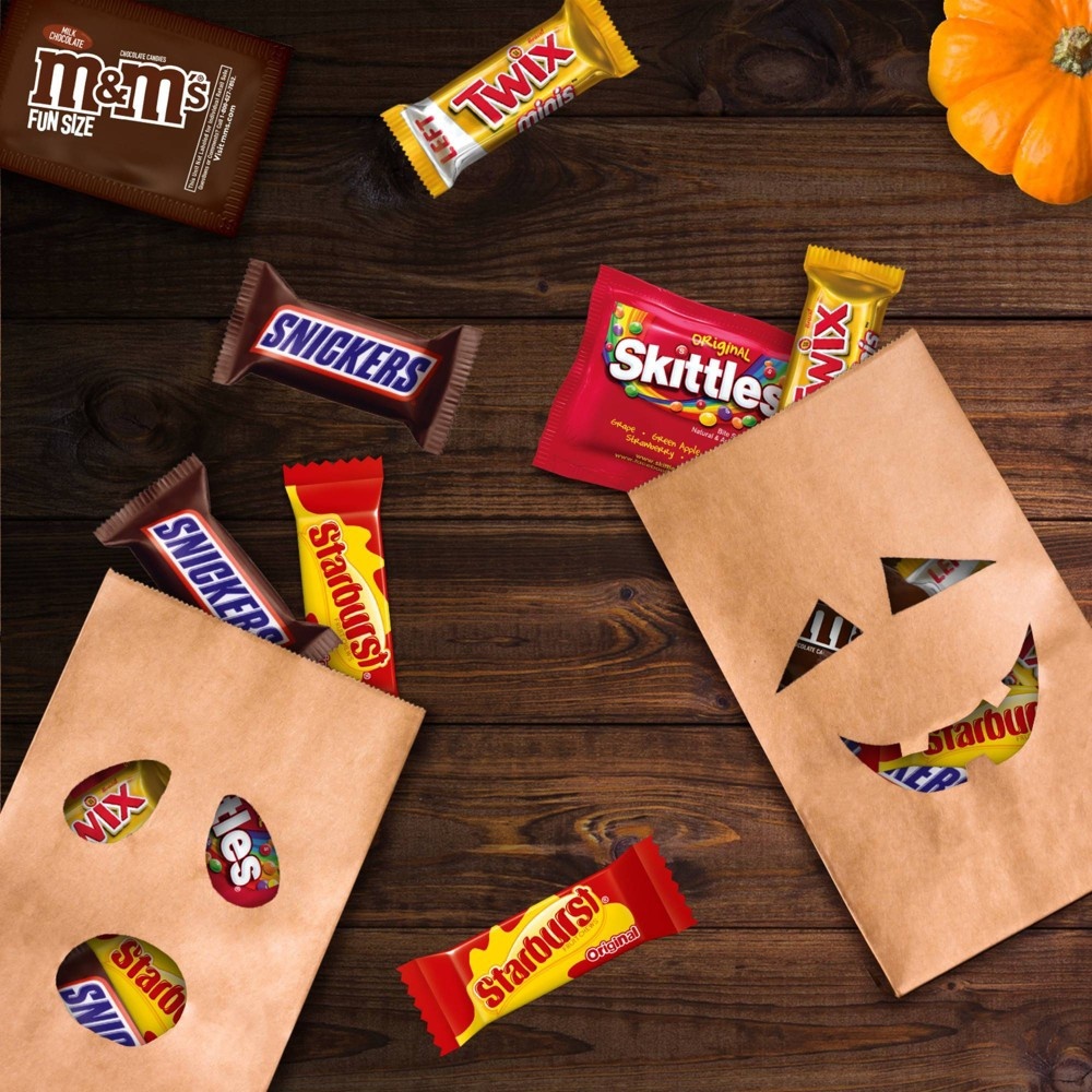 slide 6 of 8, Mars Skittles, Starburst, Snickers, Twix, M&Ms Halloween Candy Variety Pack Fun Size - 67.09oz/160ct, 67.09 oz, 160 ct
