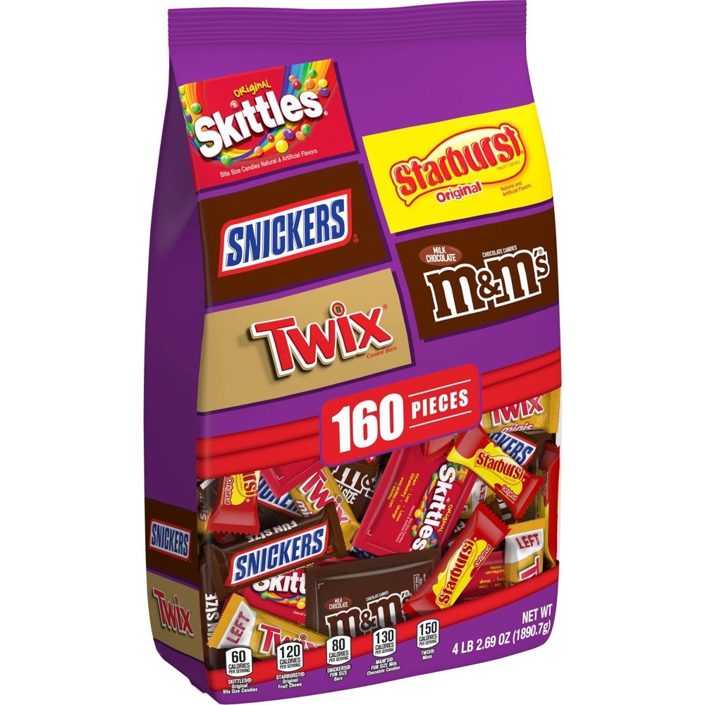 slide 7 of 8, Mars Skittles, Starburst, Snickers, Twix, M&Ms Halloween Candy Variety Pack Fun Size - 67.09oz/160ct, 67.09 oz, 160 ct