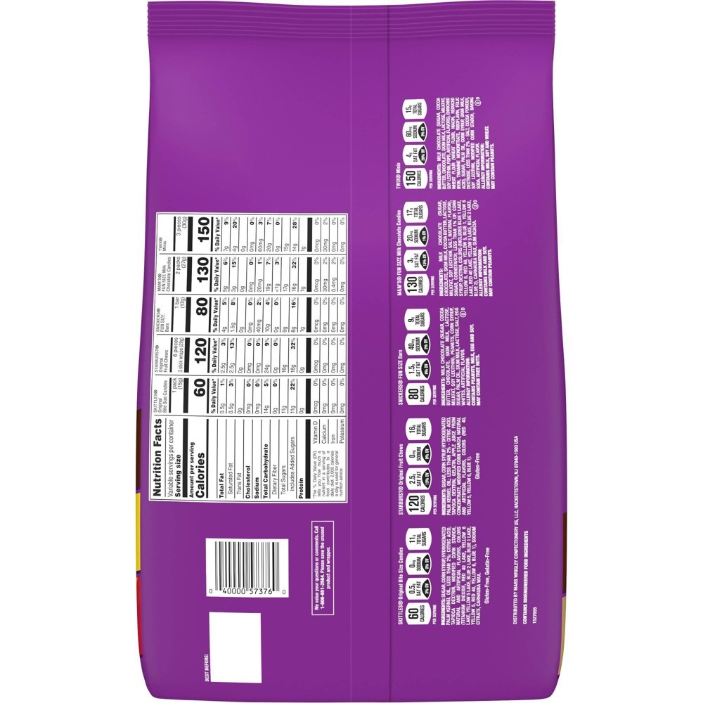 slide 8 of 8, Mars Skittles, Starburst, Snickers, Twix, M&Ms Halloween Candy Variety Pack Fun Size - 67.09oz/160ct, 67.09 oz, 160 ct