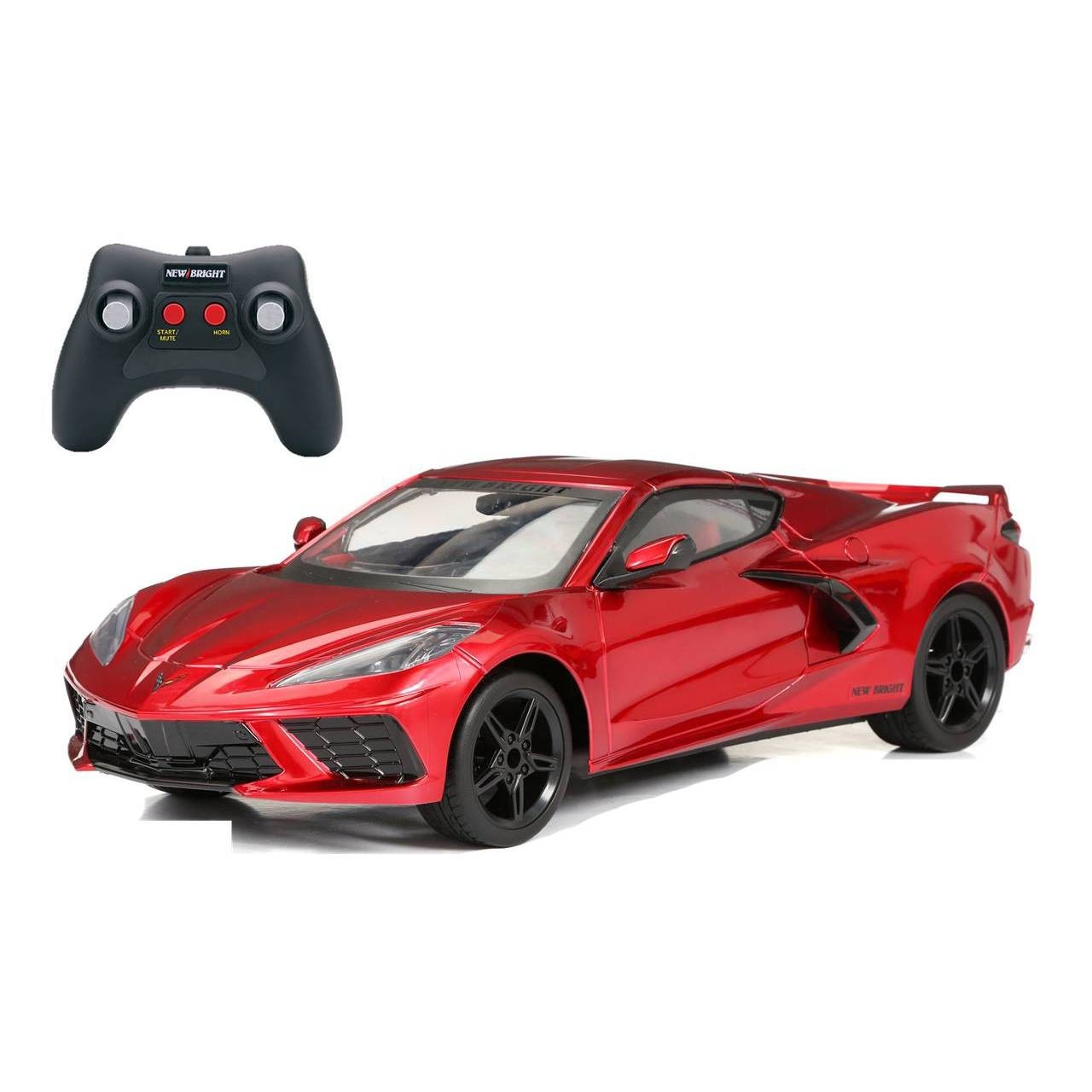 slide 1 of 8, New Bright 1:8 (22") R/C Full Function USB Showcase Sportscar - Corvette C8 Torch Red, 1 ct