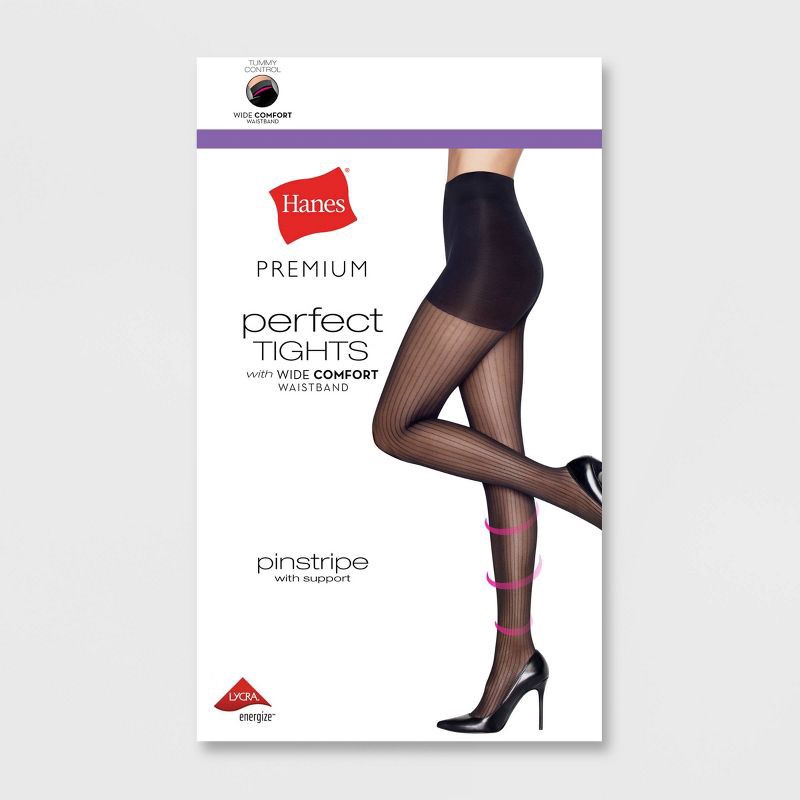 slide 3 of 4, Hanes Premium Women's Pinstripe Perfect Tights - Black M: High Waisted Sheer Hosiery, Wide Waistband, Control Top, Knit, 1 ct