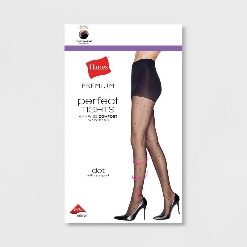 slide 3 of 3, Hanes Premium Women's Pindot Perfect Tights - Black XL: High Waisted Sheer Hosiery with Control Top, 1 ct