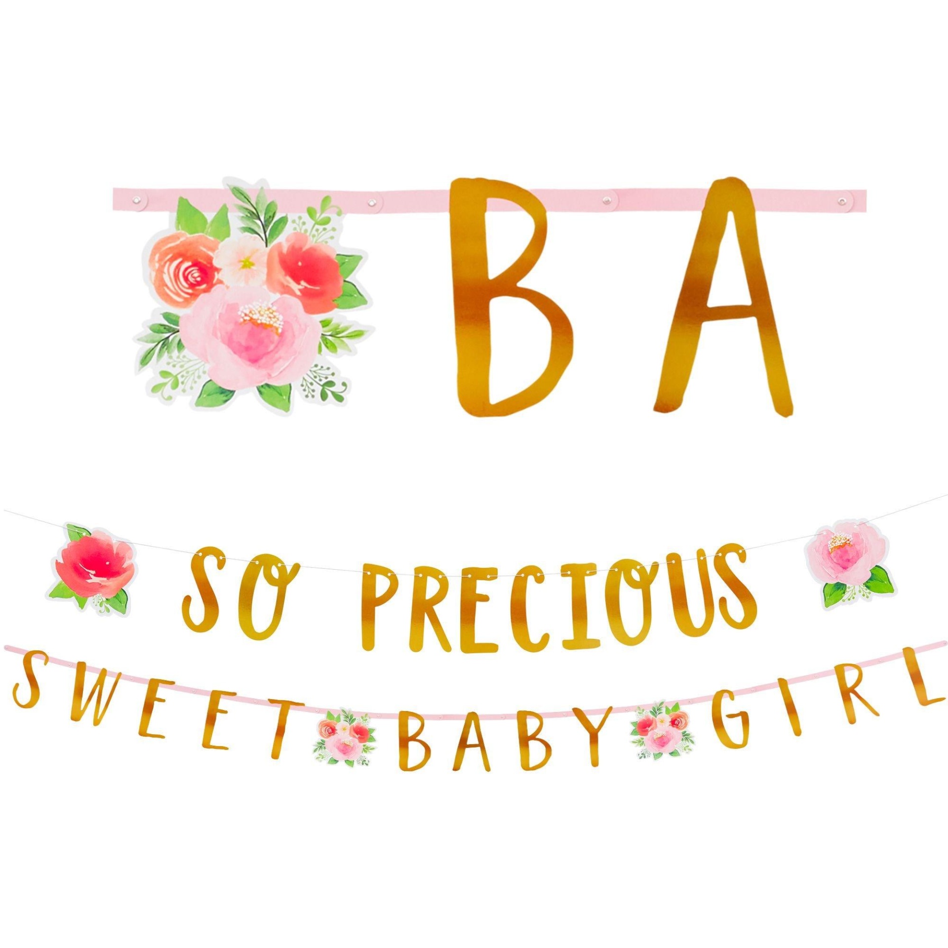 slide 1 of 1, Party City Floral Baby Letter Banner with Mini Banner, 1 ct