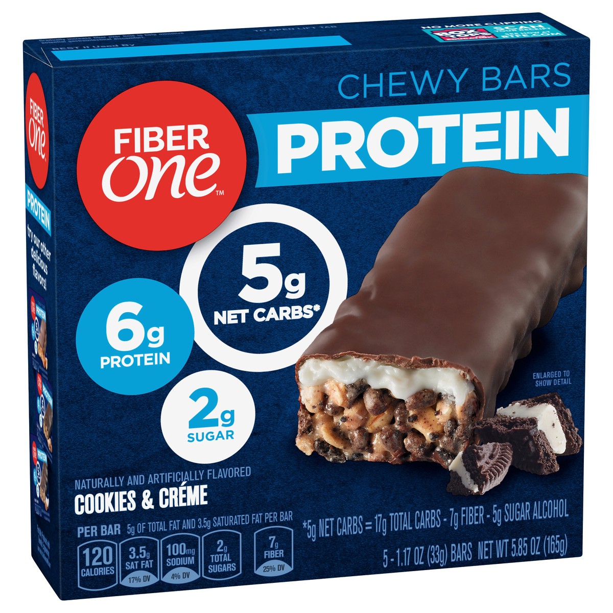 slide 2 of 9, Fiber One Protein Cookies & Creme Chewy Bars 5 - 1.17 oz Bars, 5 ct