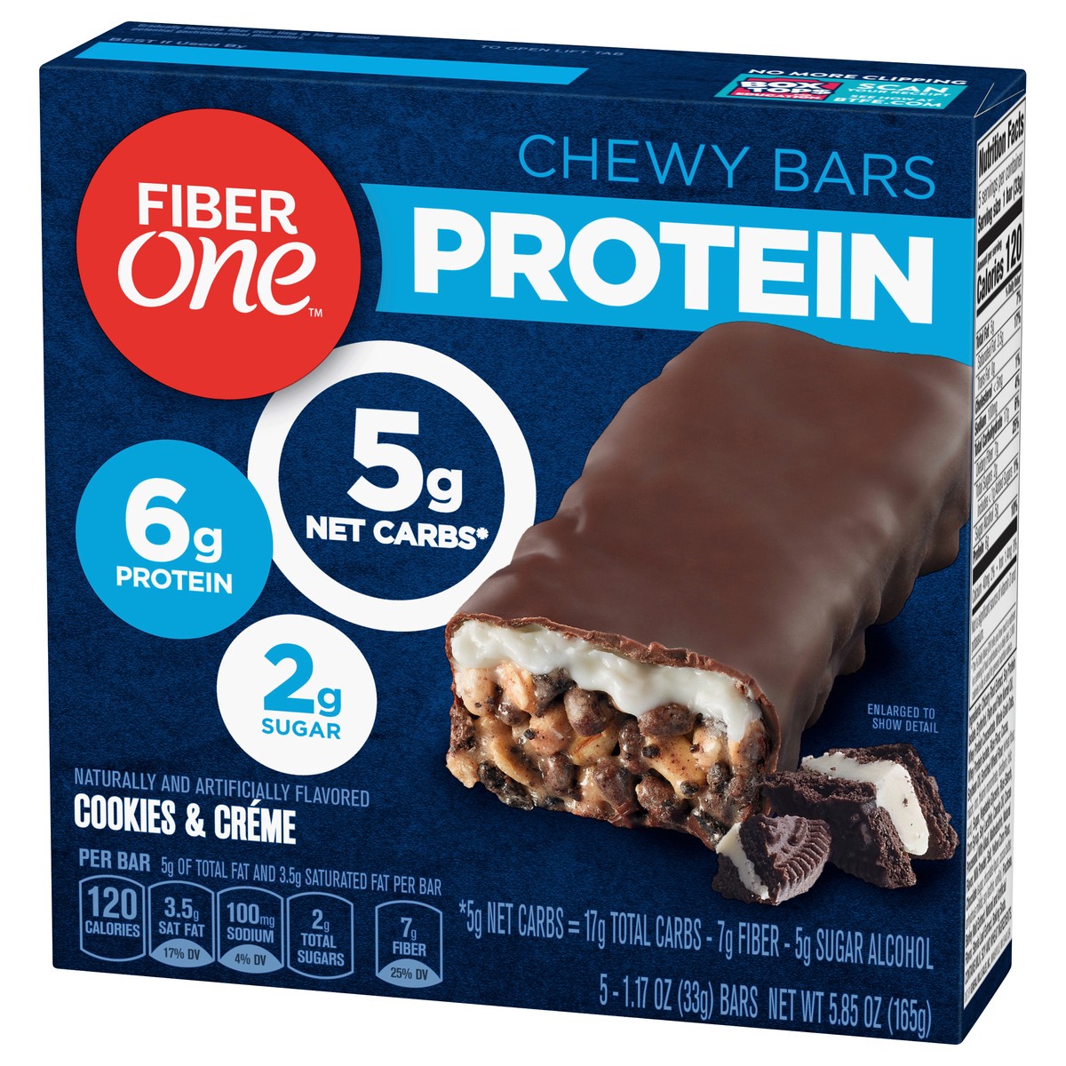 slide 3 of 9, Fiber One Protein Cookies & Creme Chewy Bars 5 - 1.17 oz Bars, 5 ct