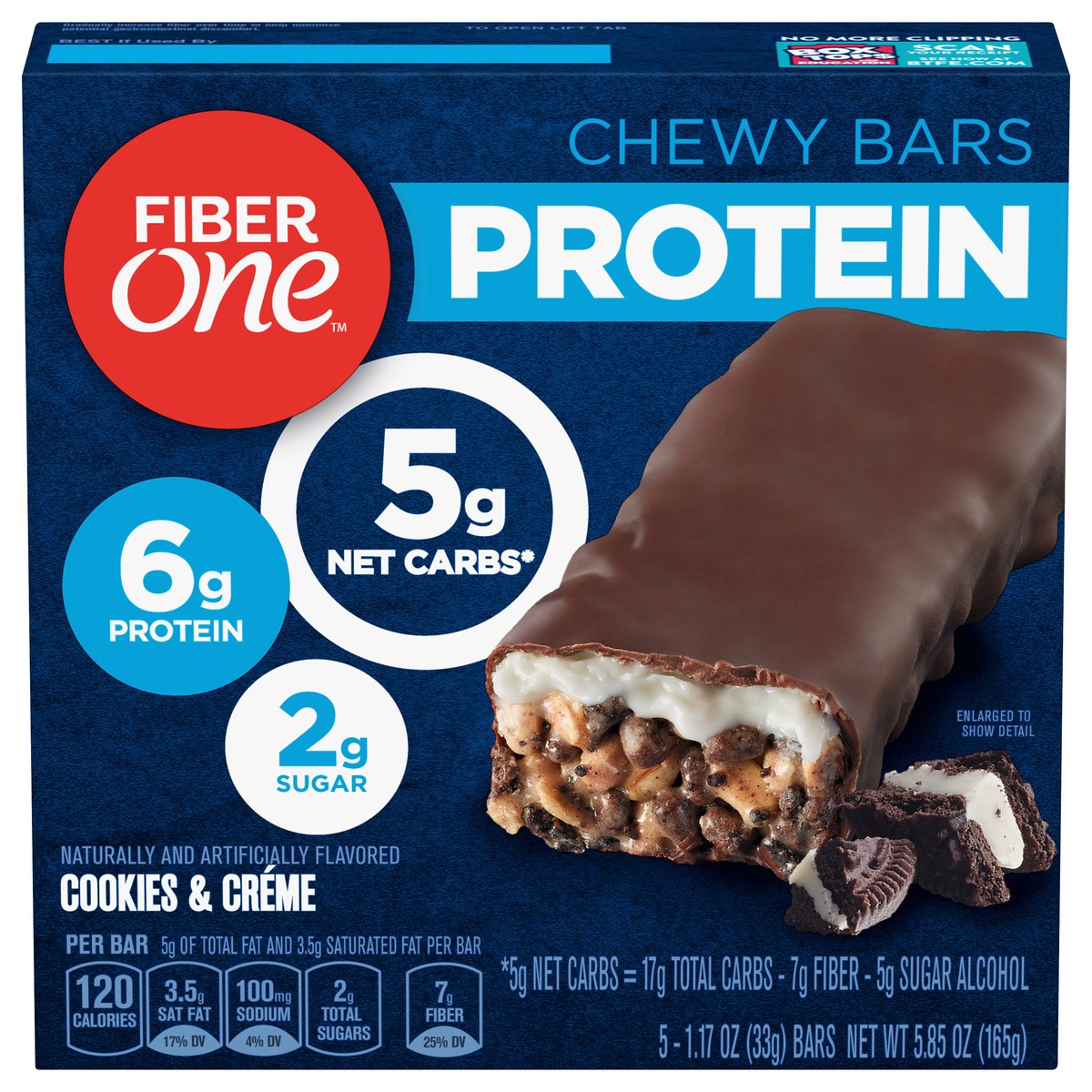 slide 1 of 9, Fiber One Protein Cookies & Creme Chewy Bars 5 - 1.17 oz Bars, 5 ct