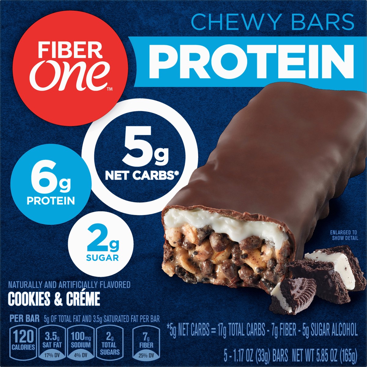 slide 5 of 9, Fiber One Protein Cookies & Creme Chewy Bars 5 - 1.17 oz Bars, 5 ct